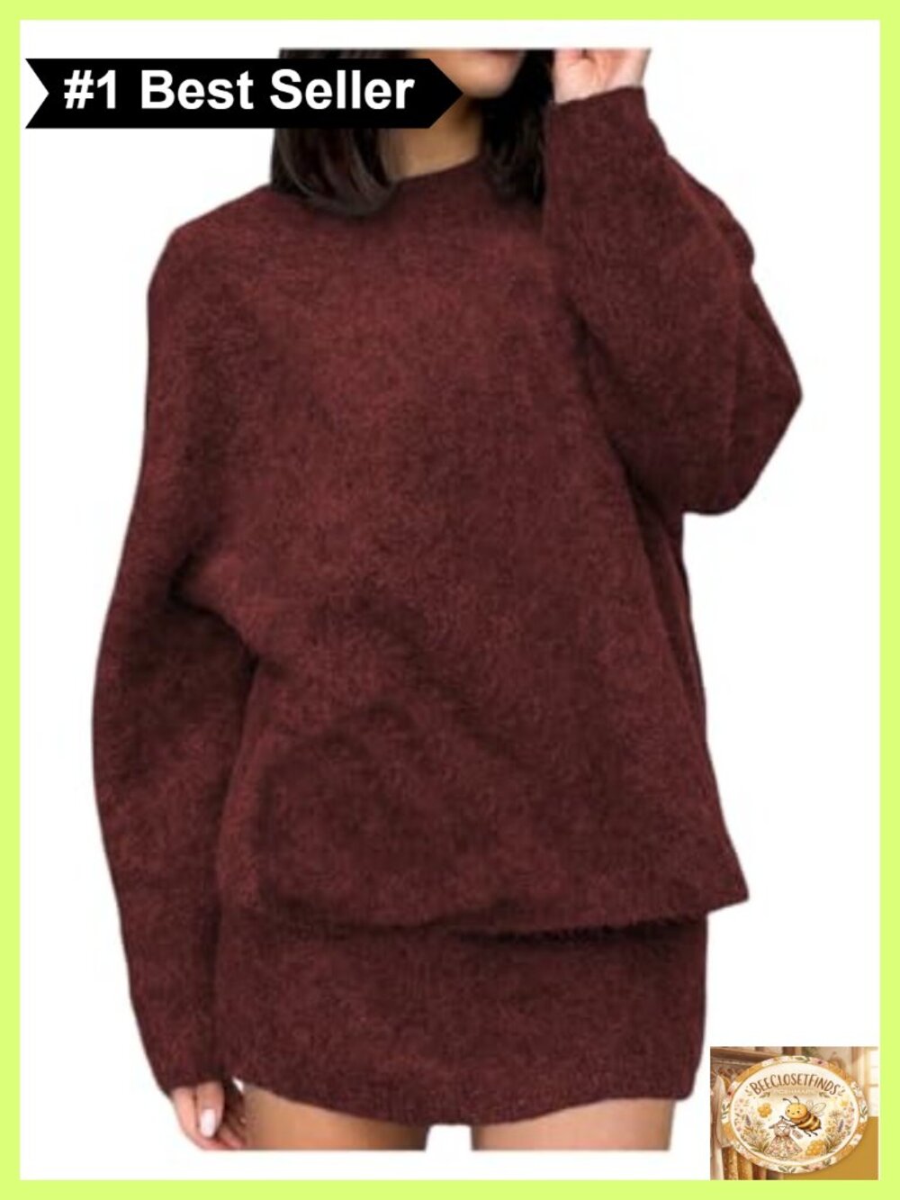 Women's 2 Piece Sweater Skirt Set Crew Neck Long Sleeve Mini Bodycon Matching